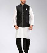 White dupon art silk kurta, jacket with matching dhoti