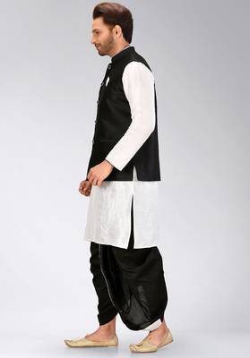 White dupon art silk kurta, jacket with matching dhoti 3