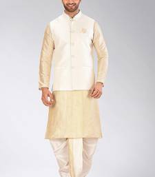 Fawn dupon art silk kurta, jacket with matching dhoti