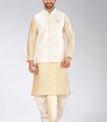 Fawn dupon art silk kurta, jacket with matching dhoti