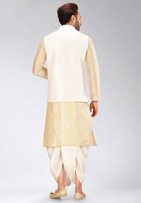 Fawn dupon art silk kurta, jacket with matching dhoti 4