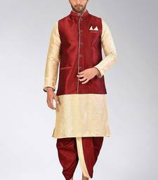 Fawn dupon art silk kurta, jacket with matching dhoti