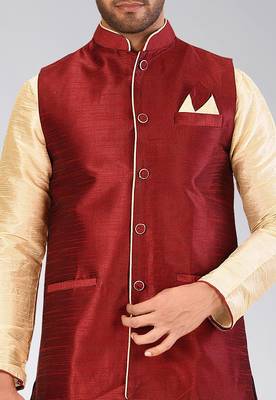 Fawn dupon art silk kurta, jacket with matching dhoti 2