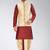 Red dupon art silk kurta, jacket with matching dhoti