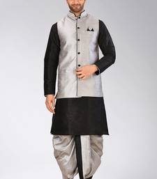 Black dupon art silk kurta, jacket with matching dhoti