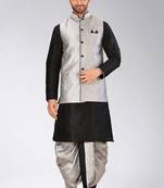 Black dupon art silk kurta, jacket with matching dhoti