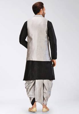 Black dupon art silk kurta, jacket with matching dhoti 4