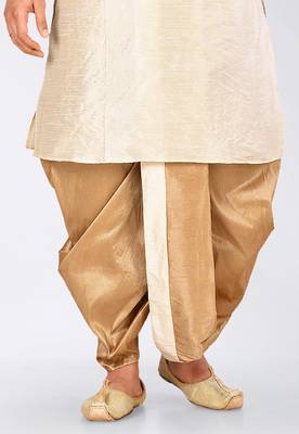 Cream dupon art silk kurta, jacket with matching dhoti and churidar 2