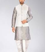 Grey dupon art silk kurta, jacket with matching dhoti