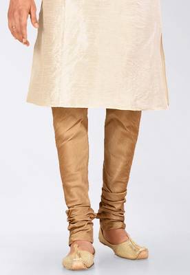 Cream dupon art silk kurta, jacket with matching dhoti and churidar 3