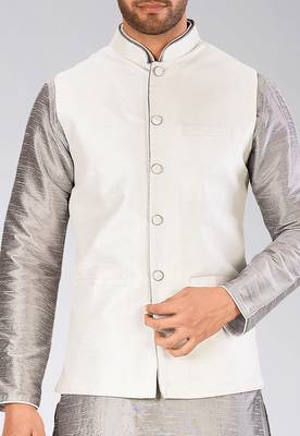 Grey dupon art silk kurta, jacket with matching dhoti 2