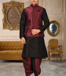 Black dupon art silk kurta, jacket with matching dhoti