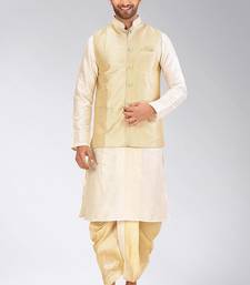 Cream dupon art silk kurta, jacket with matching dhoti