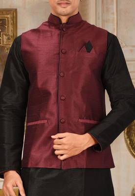 Black dupon art silk kurta, jacket with matching dhoti 2