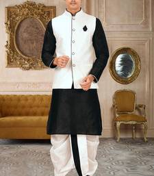 Black dupon art silk kurta, jacket with matching dhoti