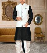 Black dupon art silk kurta, jacket with matching dhoti