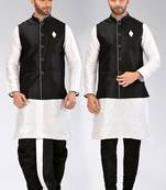 White dupon art silk kurta, jacket with matching dhoti and churidar