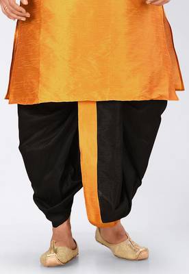 Mustard dupon art silk kurta, jacket with matching dhoti and churidar 2