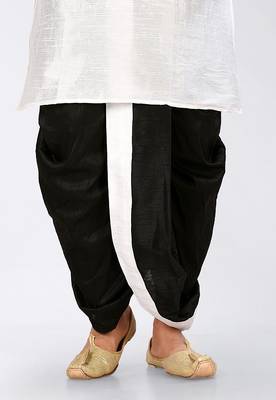 White dupon art silk kurta, jacket with matching dhoti and churidar 2