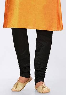 Mustard dupon art silk kurta, jacket with matching dhoti and churidar 3