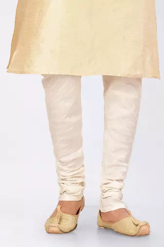 Fawn dupon art silk kurta, jacket with matching dhoti and churidar