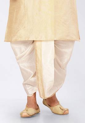 Fawn dupon art silk kurta, jacket with matching dhoti and churidar 3