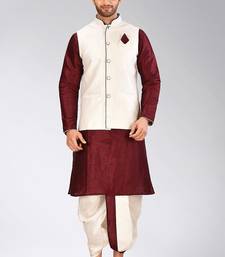 Mahroon dupon art silk kurta, jacket with matching dhoti