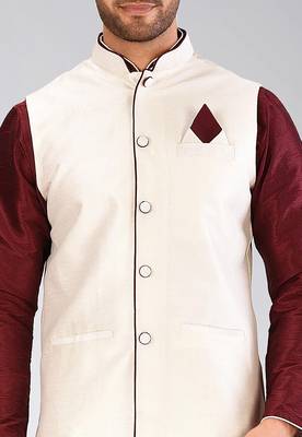 Mahroon dupon art silk kurta, jacket with matching dhoti 2