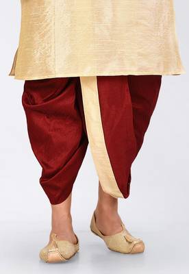 Fawn dupon art silk kurta, jacket with matching dhoti and churidar 2