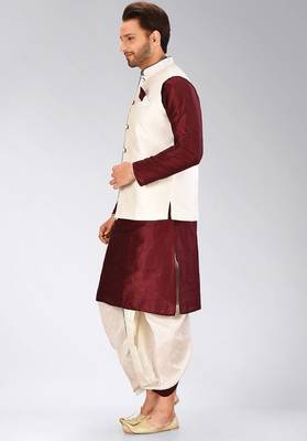 Mahroon dupon art silk kurta, jacket with matching dhoti 3