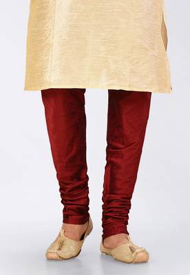 Fawn dupon art silk kurta, jacket with matching dhoti and churidar 3