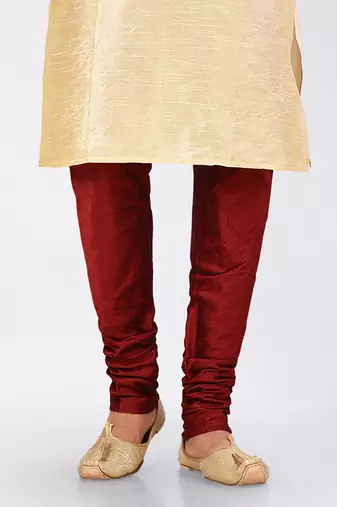 Fawn dupon art silk kurta, jacket with matching dhoti and churidar
