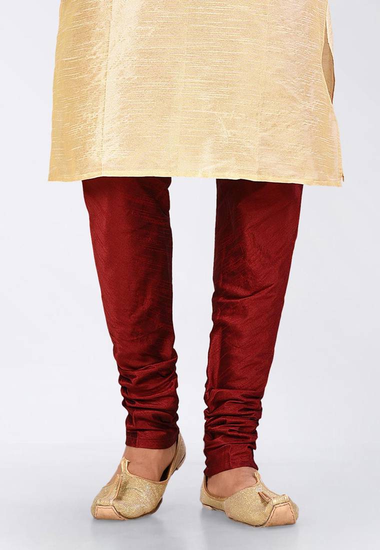Fawn dupon art silk kurta, jacket with matching dhoti and churidar