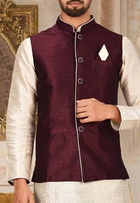 Mahroon dupon art silk kurta, jacket with matching churidar 2