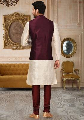 Mahroon dupon art silk kurta, jacket with matching churidar 3