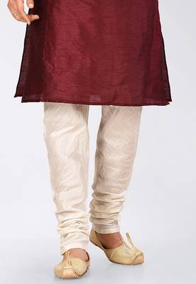 Maroon dupon art silk kurta, jacket with matching dhoti and churidar 3