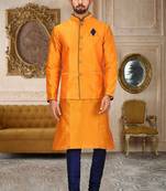 Royal blue dupon art silk kurta, jacket with matching churidar