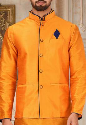 Royal blue dupon art silk kurta, jacket with matching churidar 2