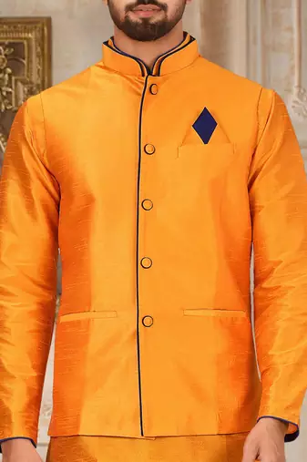 Royal blue dupon art silk kurta, jacket with matching churidar