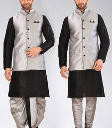 Black dupon art silk kurta, jacket with matching dhoti and churidar