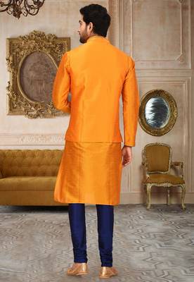Royal blue dupon art silk kurta, jacket with matching churidar 3