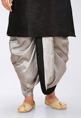 Black dupon art silk kurta, jacket with matching dhoti and churidar 2