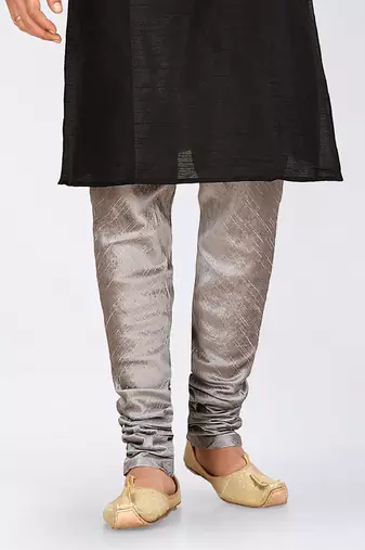 Black dupon art silk kurta, jacket with matching dhoti and churidar