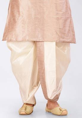 Beige dupon art silk kurta, jacket with matching dhoti and churidar 2
