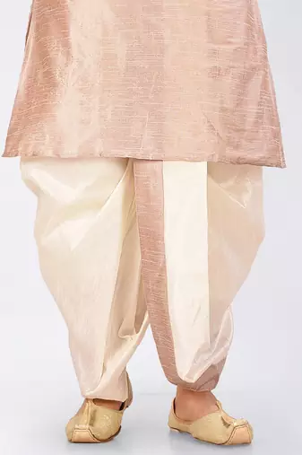 Beige dupon art silk kurta, jacket with matching dhoti and churidar