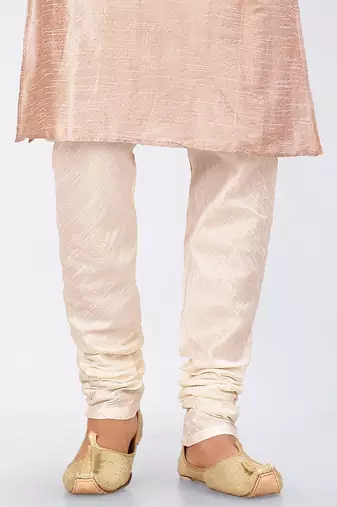Beige dupon art silk kurta, jacket with matching dhoti and churidar