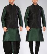 Green dupon art silk kurta, jacket with matching dhoti and churidar