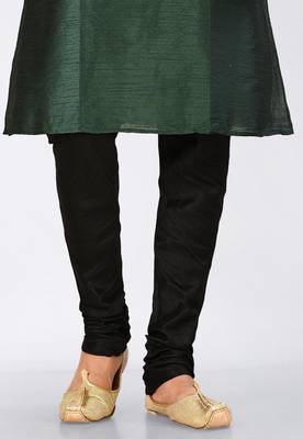 Green dupon art silk kurta, jacket with matching dhoti and churidar 2