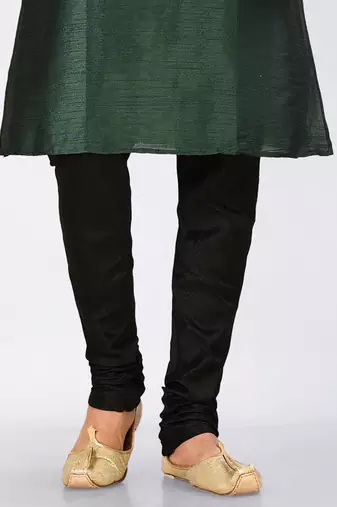 Green dupon art silk kurta, jacket with matching dhoti and churidar