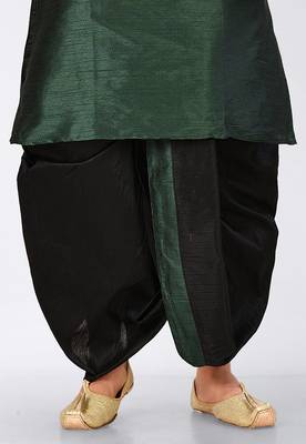 Green dupon art silk kurta, jacket with matching dhoti and churidar 3